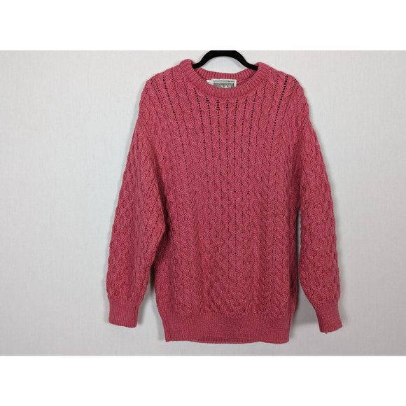 Aran Sweater 100% pure new wool‎ crew neck pink made in Ireland thick sweater S - Picture 1 of 7